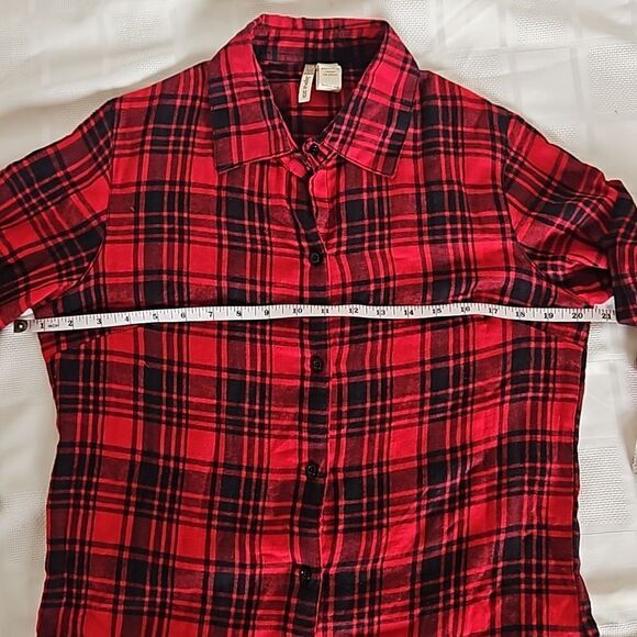 Japana Women's Buffalo Plaid Flannel Long Sleeves Button Down Shirt Medium Red - Picture 9 of 16